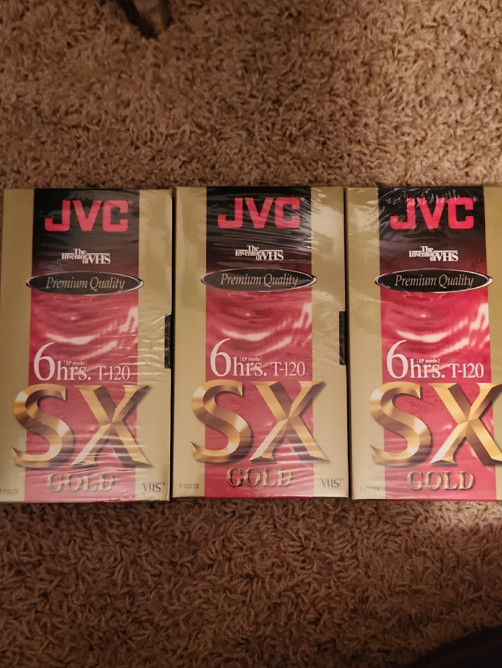New And Sealed JVC SX Gold VHS Tapes - 6hrs T-120 (Set of 3)